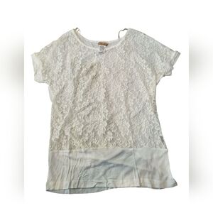 NWOT Ever Blue Lace Overlay White Top